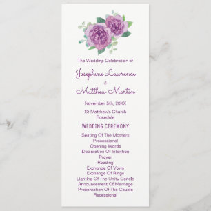 Hochzeitsprogramme für lila Rose Programm