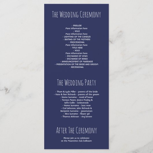 Hochzeitsprogramme für Marinekranke und Goldfloren Programm (Rückseite)