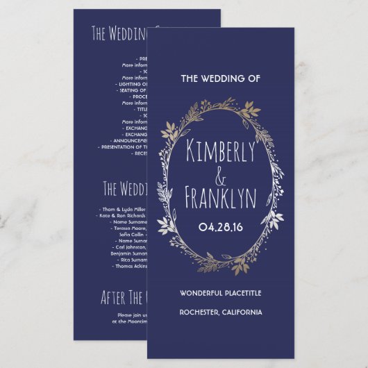 Hochzeitsprogramme für Marinekranke und Goldfloren Programm (Vorne/Hinten)