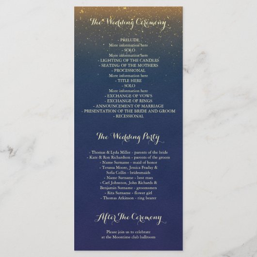 Hochzeitsprogramme für Marinesoldaten und Gold Gli Programm (Rückseite)