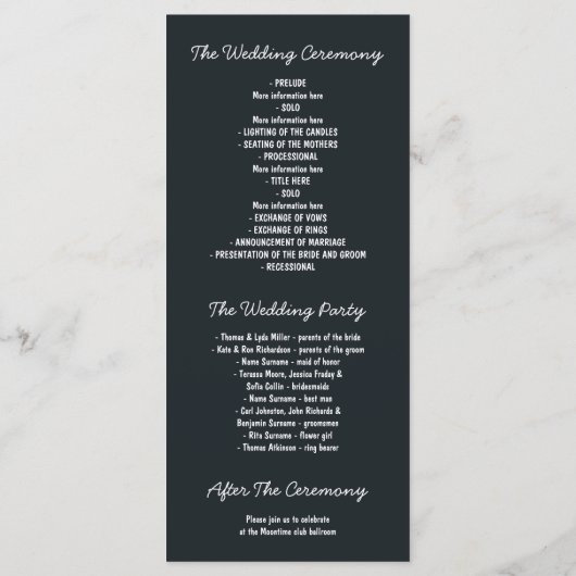 Hochzeitsprogramme für Nächte und Lichter Programm (Rückseite)