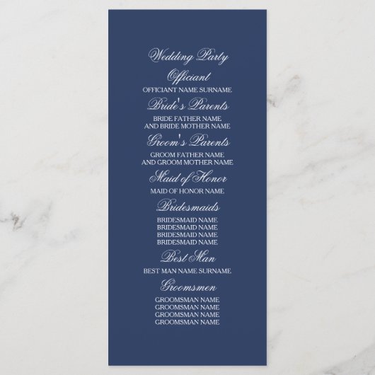 Hochzeitsprogramme für Navy Blue und Burgund Red F Programm (Rückseite)