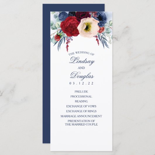 Hochzeitsprogramme für Navy Blue und Burgund Red F Programm (Vorne/Hinten)