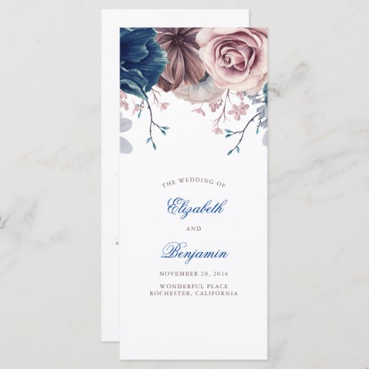 Hochzeitsprogramme für Navy Blue und Mauve Floral Programm (Vorne/Hinten)