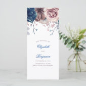 Hochzeitsprogramme für Navy Blue und Mauve Floral Programm (Stehend Vorderseite)