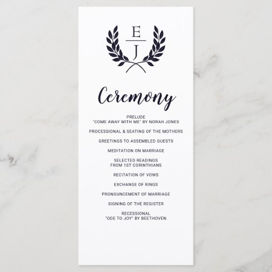 Hochzeitsprogramme für Navy-Classic-Monogramm Programm (Vorderseite)