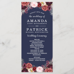 Hochzeitsprogramme für Navy Fall Marsala Blush Peo Programm