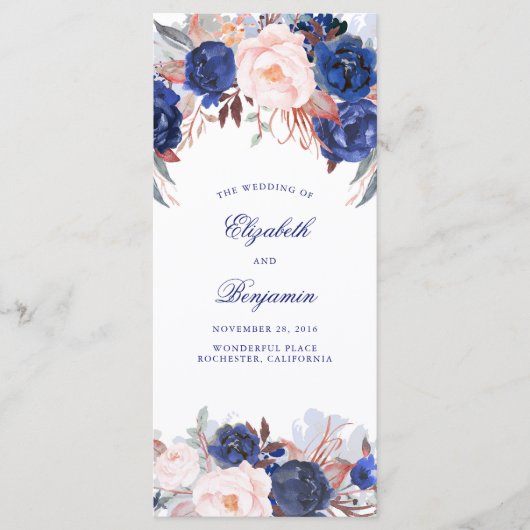 Hochzeitsprogramme für Navy Floral Watercolor Programm (Vorderseite)
