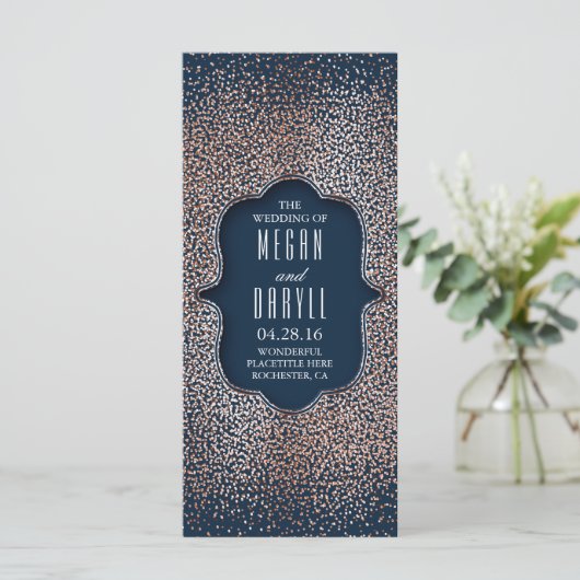 Hochzeitsprogramme für Navy und Rose Gold Glitzer Programm (Stehend Vorderseite)