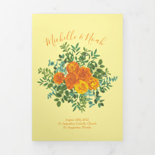 Hochzeitsprogramme für Orangen- und Leichtgelbe Ro Dreifach-gefaltete Programmkarte