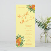Hochzeitsprogramme für Orangenhellgelbe Rose Menükarte (Stehend Vorderseite)