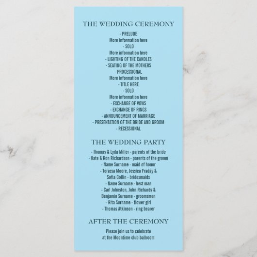 Hochzeitsprogramme für romantische Strände Programm (Rückseite)