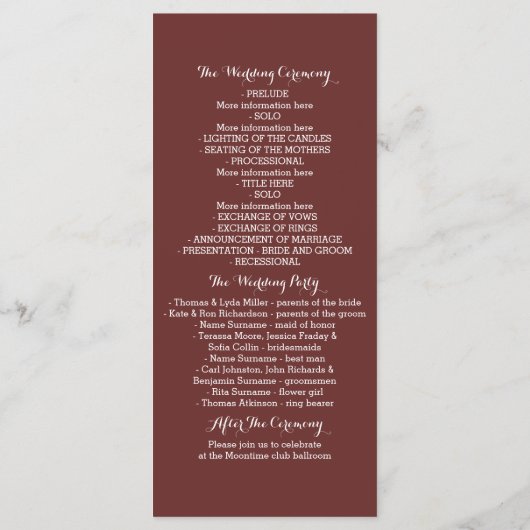 Hochzeitsprogramme für rosa Strände Programm (Rückseite)