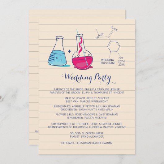 Hochzeitsprogramme für rosa und blaue Chemie Programm (Vorne/Hinten)