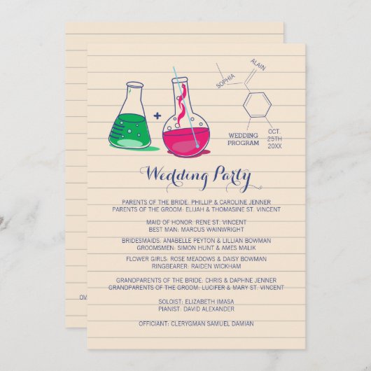 Hochzeitsprogramme für rosa und grüne Chemie Programm (Vorne/Hinten)