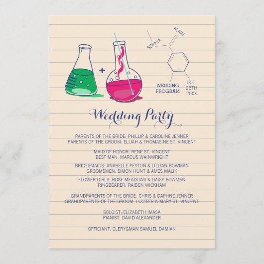 Hochzeitsprogramme für rosa und grüne Chemie Programm (Vorderseite)