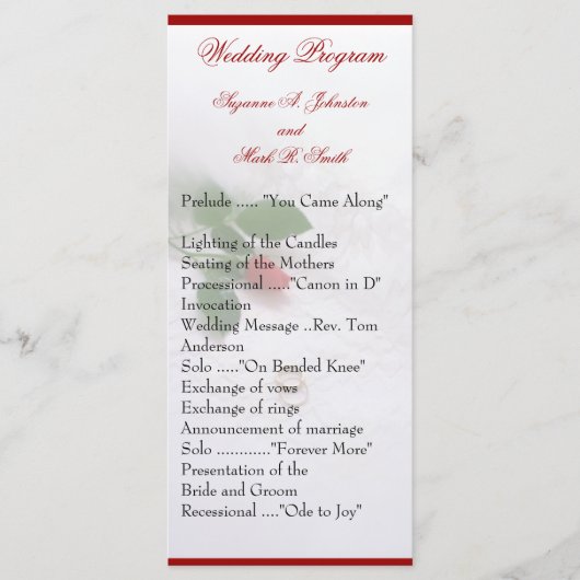 Hochzeitsprogramme für Rose Programm (Vorderseite)