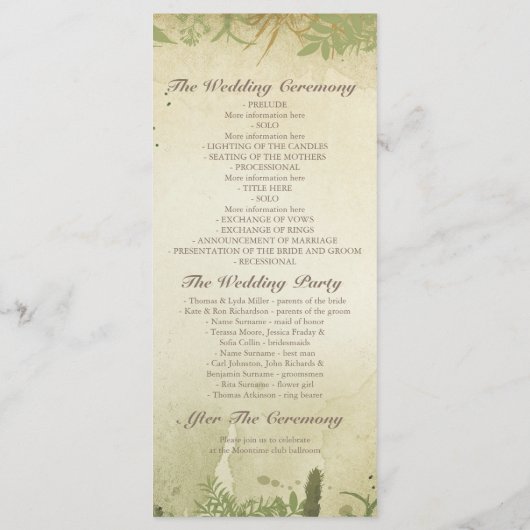 Hochzeitsprogramme für rustikale Wälder Programm (Rückseite)