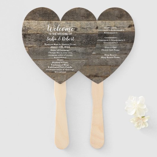 Hochzeitsprogramme für rustikales Landwaldkorn Fächer (Vorne und Hinten)