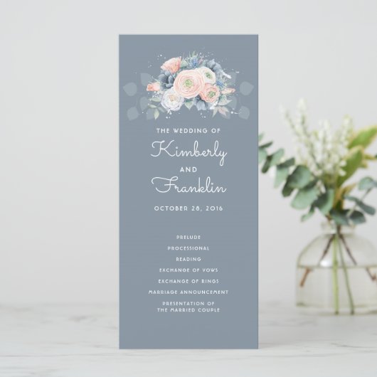 Hochzeitsprogramme für Schwarz und Dusty Rose Programm (Stehend Vorderseite)