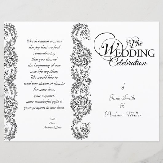 Hochzeitsprogramme für Schwarz-Weiß-Damast (Vorderseite)