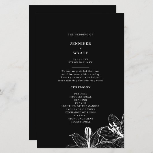 Hochzeitsprogramme für Schwarz-Weiß-Lilien (Vorne/Hinten)