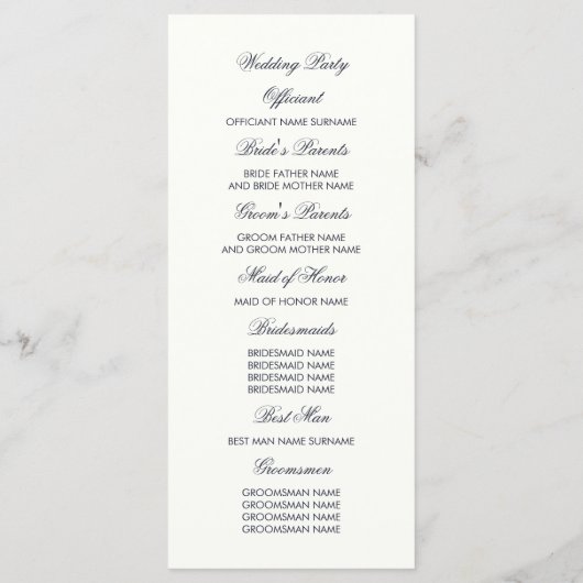 Hochzeitsprogramme für Seestreitkräfte und Mauve F Programm (Rückseite)