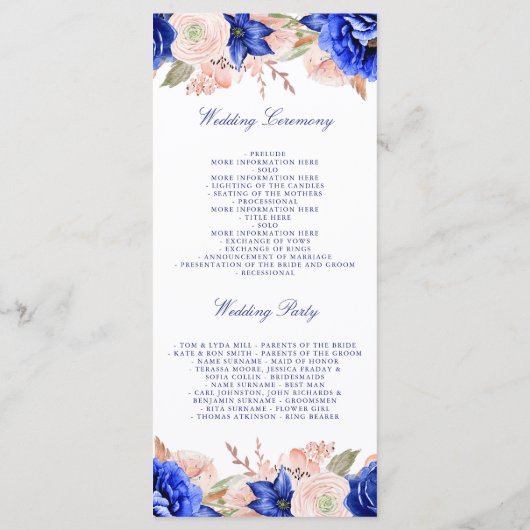 Hochzeitsprogramme für Seestreitkräfte und Rosa Programm (Rückseite)