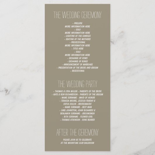 Hochzeitsprogramme für Sonnenblumen Programm (Rückseite)