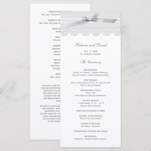 Hochzeitsprogramme für Spitzen und Ribbon Programm (Vorne/Hinten)