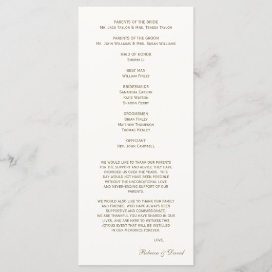 Hochzeitsprogramme für Spitzen und Ribbon Programm (Rückseite)