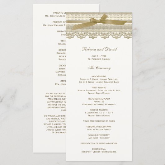 Hochzeitsprogramme für Spitzen und Ribbon Programm (Vorne/Hinten)