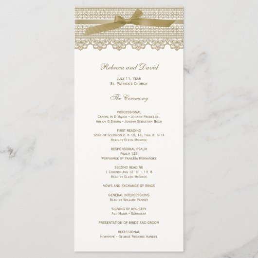 Hochzeitsprogramme für Spitzen und Ribbon Programm (Vorderseite)