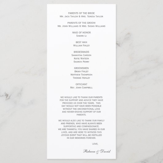 Hochzeitsprogramme für Spitzen und Ribbon Programm (Rückseite)