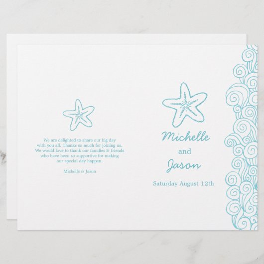 Hochzeitsprogramme für Starfish & Wirbel (Vorne/Hinten)