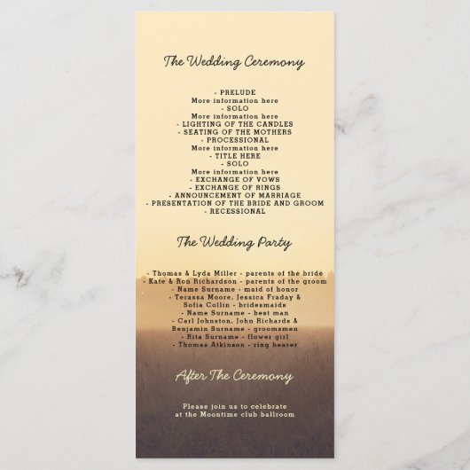 Hochzeitsprogramme für Treppenzweige Sommer-Abend Programm (Rückseite)