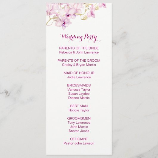 Hochzeitsprogramme für tropische Lila Orchideen Programm (Rückseite)