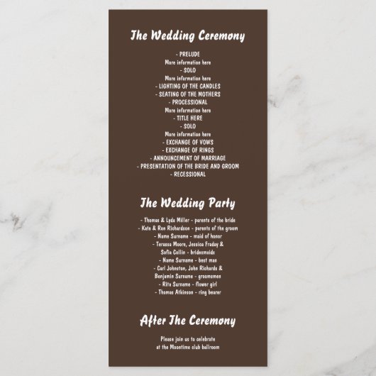 Hochzeitsprogramme für verzauberte Waldfeelen Programm (Rückseite)