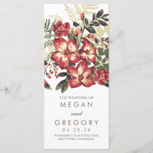 Hochzeitsprogramme für Vintage burgundische Blume Programm