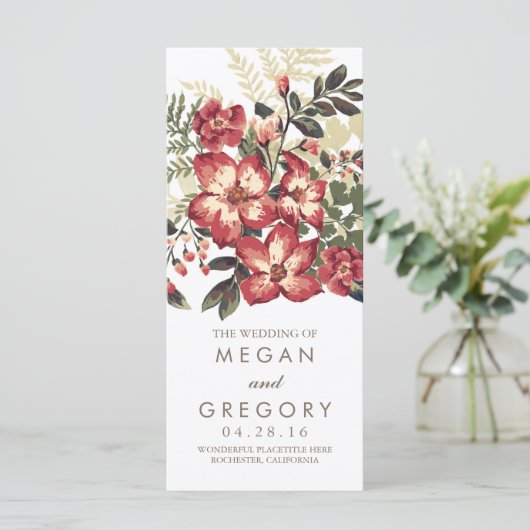 Hochzeitsprogramme für Vintage burgundische Blume Programm (Stehend Vorderseite)