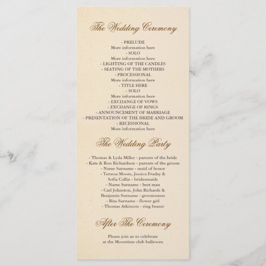 Hochzeitsprogramme für Vintage Liebe Programm (Rückseite)