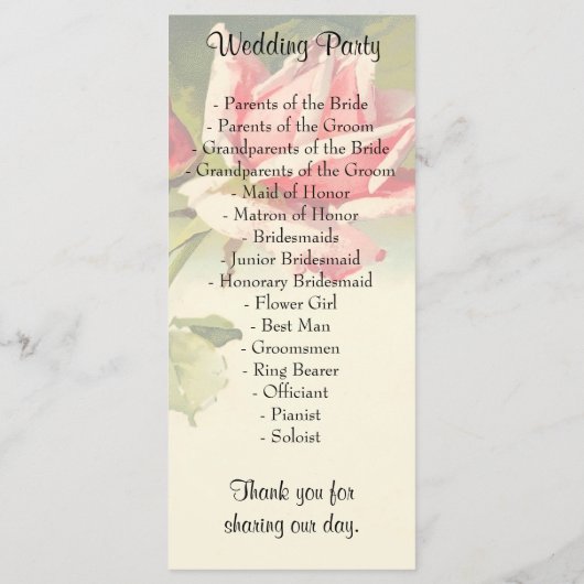 Hochzeitsprogramme für Vintage Rose Programm (Rückseite)