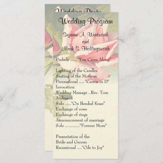 Hochzeitsprogramme für Vintage Rose Programm (Vorne/Hinten)