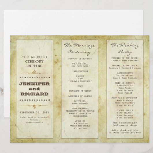 Hochzeitsprogramme für Vintage Typografie (Vorne/Hinten)