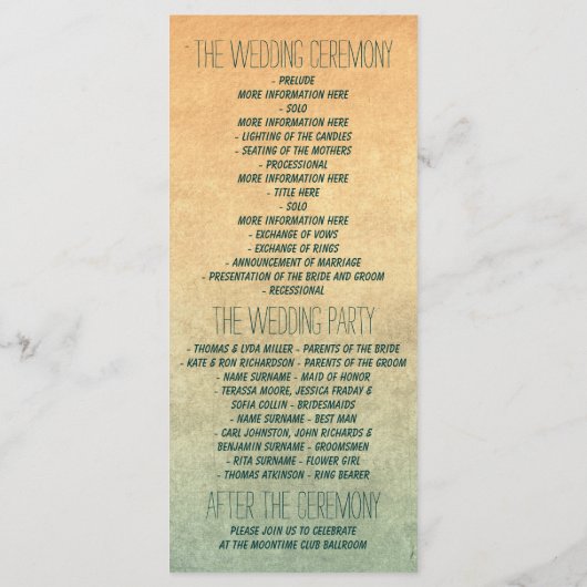 Hochzeitsprogramme für Wasseranker Programm (Rückseite)