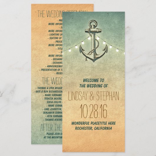 Hochzeitsprogramme für Wasseranker Programm (Vorne/Hinten)