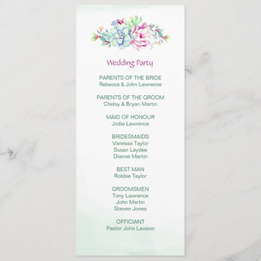 Hochzeitsprogramme für Wasserfarben Programm (Rückseite)