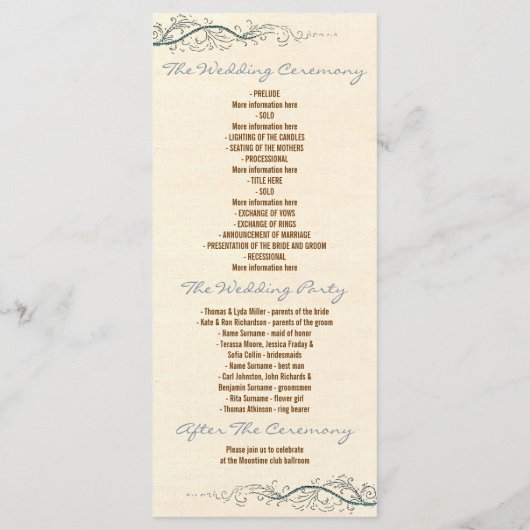 Hochzeitsprogramme für Wassersport Programm (Rückseite)