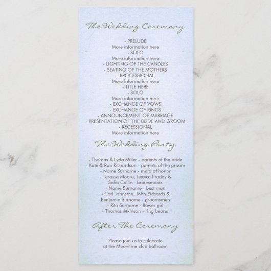 Hochzeitsprogramme für Wassersportaktivitäten Programm (Rückseite)