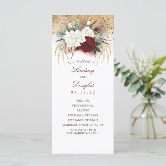 Hochzeitsprogramme für Weiße und Burgund Rote Flor Programm (Stehend Vorderseite)